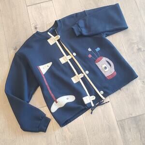 Golf Sweatshirt Cardigan M Sweater Handstitched Applique Black Jacket Medium
